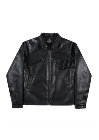 Brushed Green Multi Graphic Leather Jacket - Black