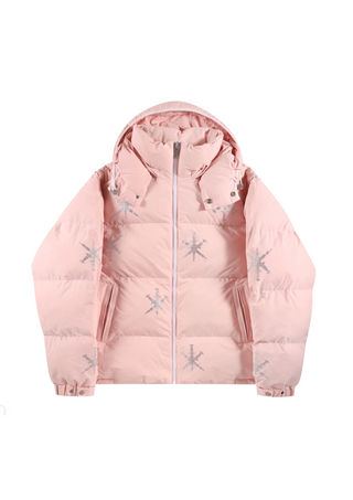 Dagger Rhinestone Puffer Jacket - Pink